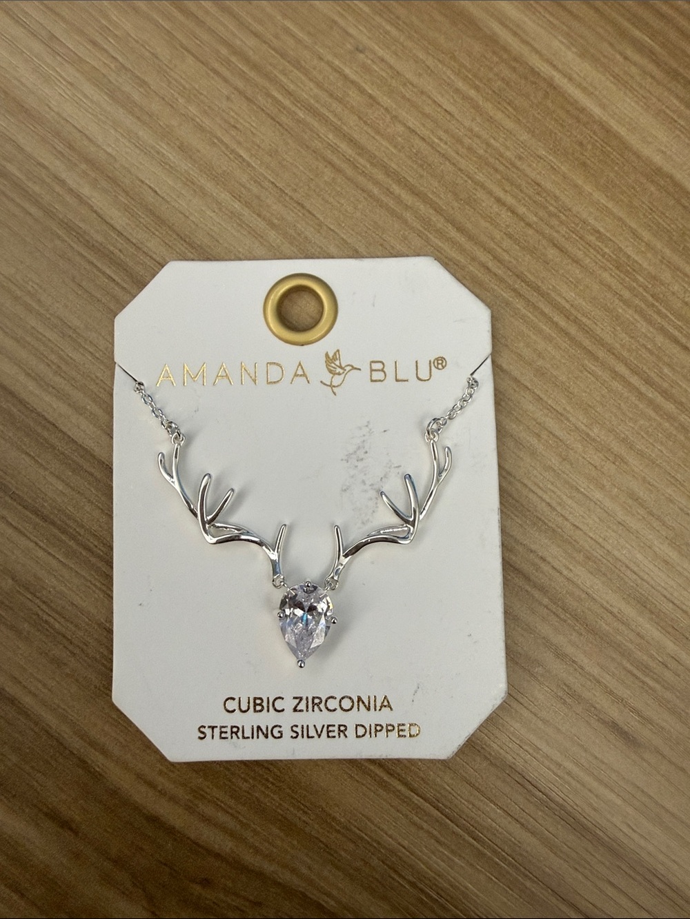 Silver Antler Necklace with Clear Cubic Zirconia